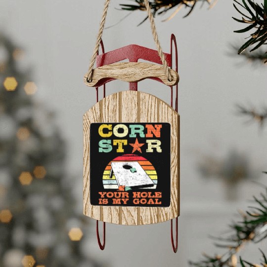 Corn Star Your Hole is My Goal Vintage Cornhole Sled Ornaments