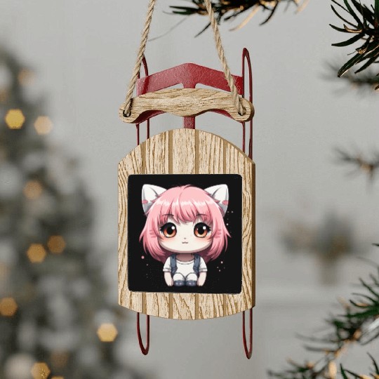 kawaii cat face with cat head Sled Ornaments