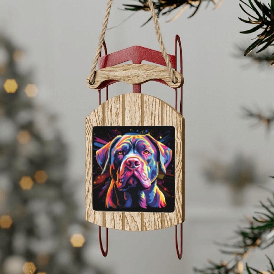 Watercolor Colorful Cane Corso Sled Ornaments