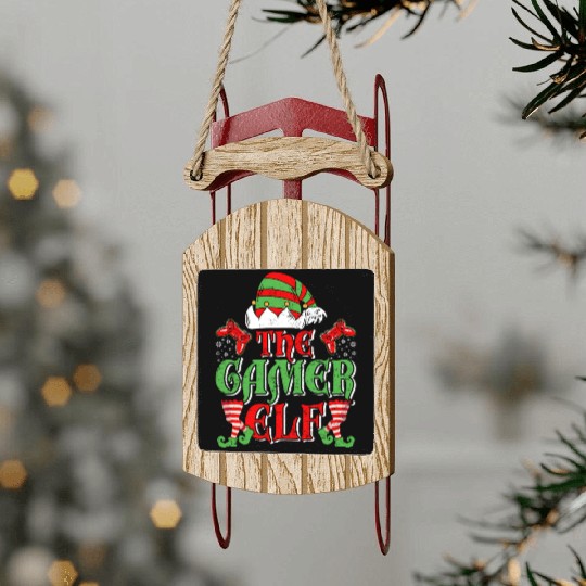 Christmas Gamer Elf Video Games X-Mas Sled Ornaments