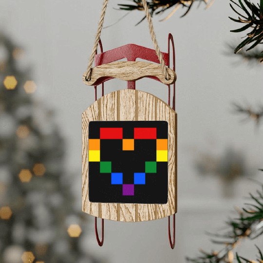 Rainbow Heart Sled Ornaments