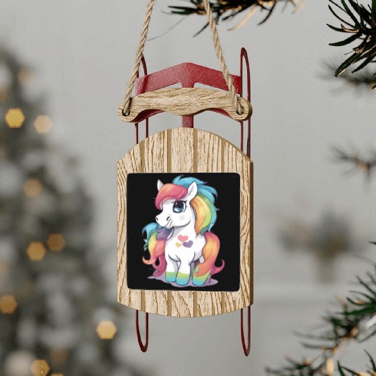 Rainbow Baby Pony Sled Ornaments