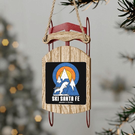 Retro Ski Santa Fe White Fox Sled Ornaments