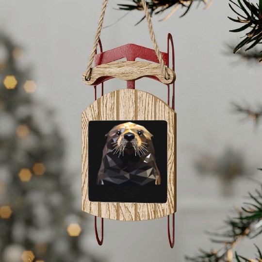 Geometric Style Sea Otter Sled Ornaments