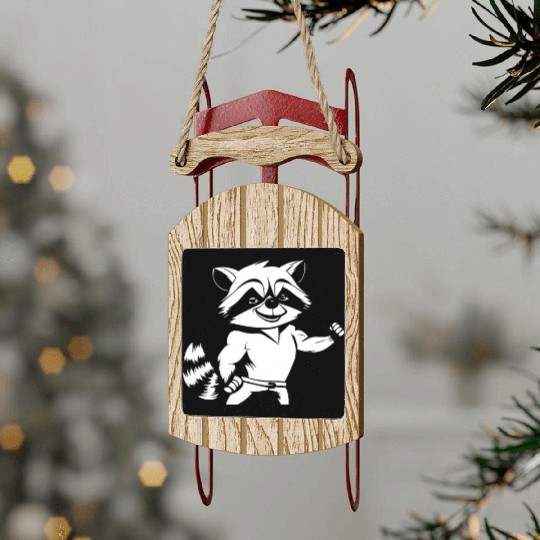 Workout Gym Racoon Sled Ornaments