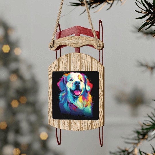 Watercolor Colorful Great Pyrenees Sled Ornaments