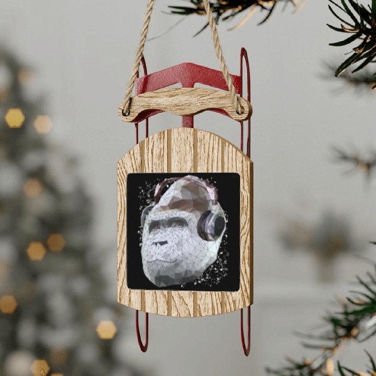 Gorilla with headphones low poly pop art Sled Ornaments