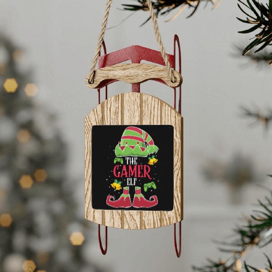 Christmas Gamer The Gamer Elf Video Player Sled Ornaments