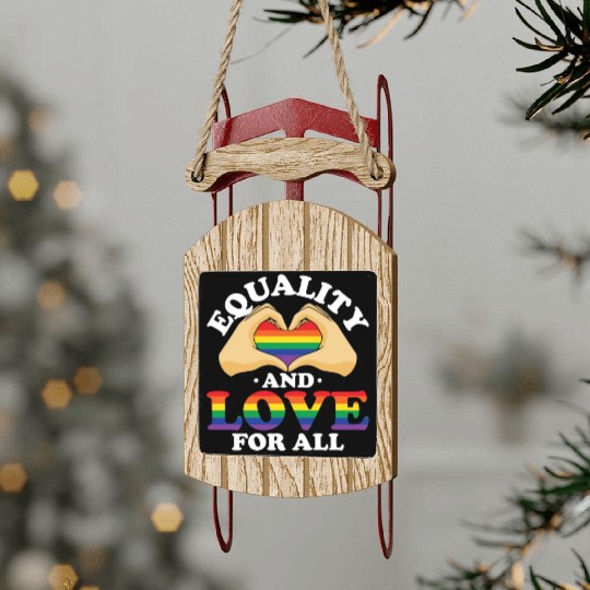 Equality and Love For All Heart Rainbow LGBTQ Sled Ornaments