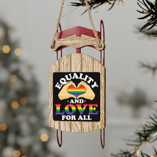 Equality and Love For All Heart Rainbow LGBTQ Sled Ornaments