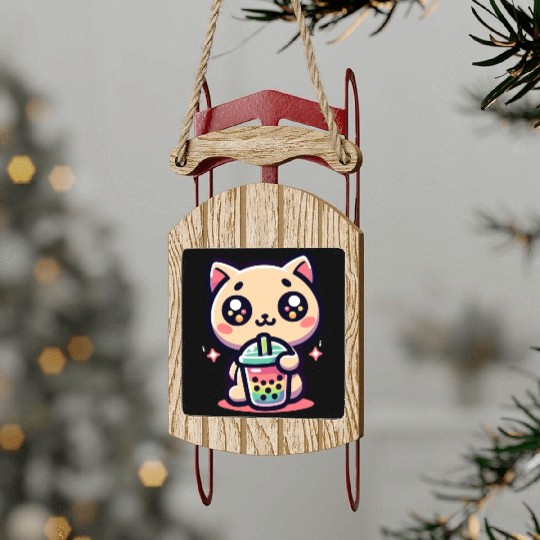 Cat Bubble Tea Boba Kawaii Sled Ornaments