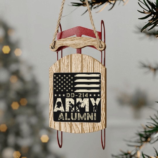 DD-214 Army Alumni Military US Flag Veteran USA Sled Ornaments