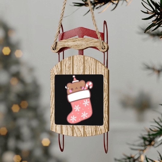 Teddy bear in a boot Sled Ornaments
