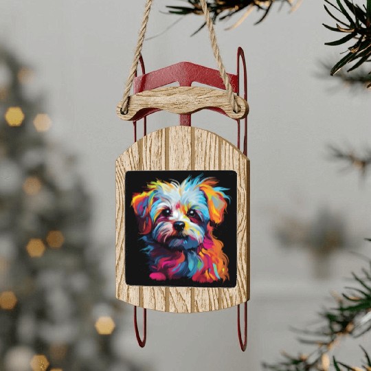 Watercolor Colorful Maltese Sled Ornaments