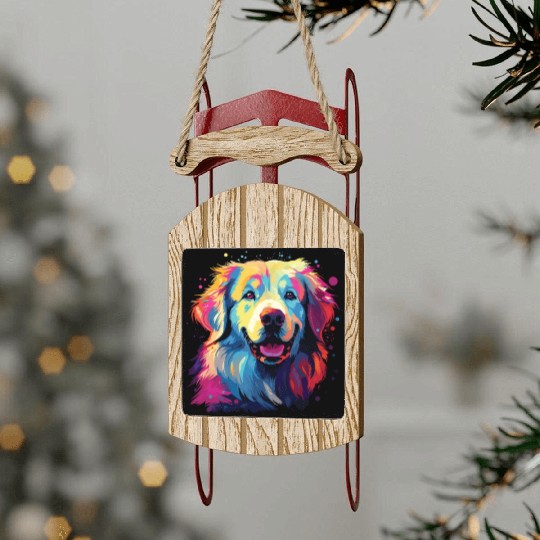 Watercolor Colorful Great Pyrenees Sled Ornaments