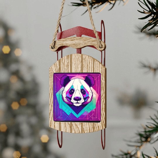 Synthwave Neon Geo Panda Sled Ornaments