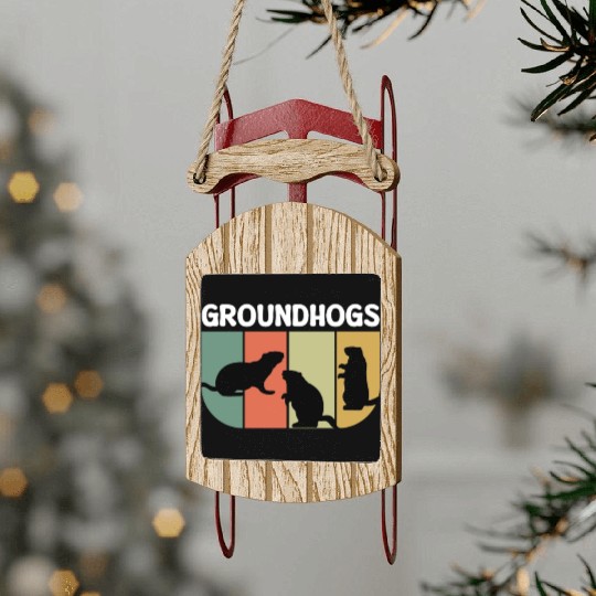 Groundhogs Retro Vintage Happy Groundhog Day Sled Ornaments