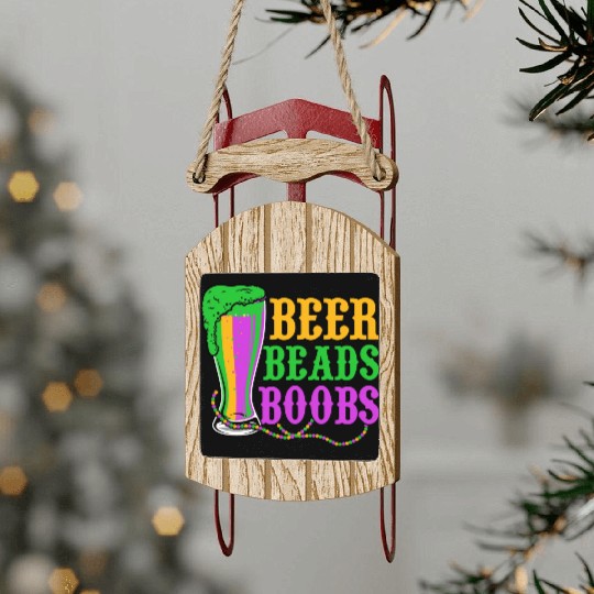 Beer Beads Boobs Carnival Mardi Gras Sled Ornaments
