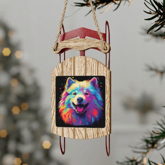 Watercolor Colorful Samoyed Sled Ornaments