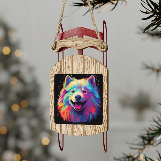 Watercolor Colorful Samoyed Sled Ornaments
