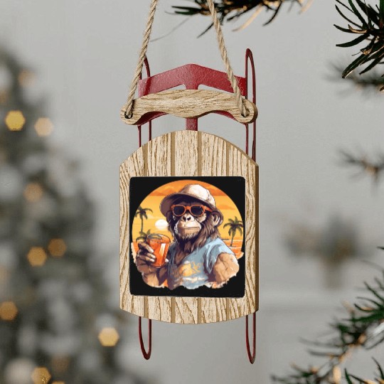 Cool Monkey With Drink Funny Animals Chimpanzee Sled Ornaments