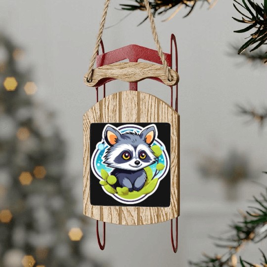 Raccoon Illustration Sled Ornaments