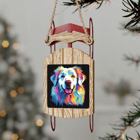 Watercolor Colorful Great Pyrenees Sled Ornaments