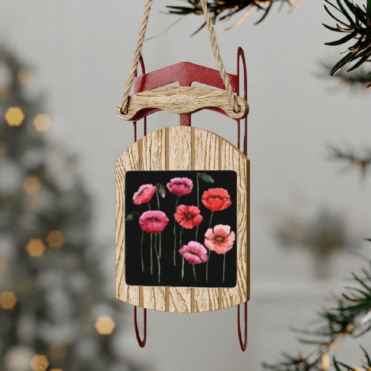 Poppies, spring bloomers, summer, flower, vintage. Sled Ornaments