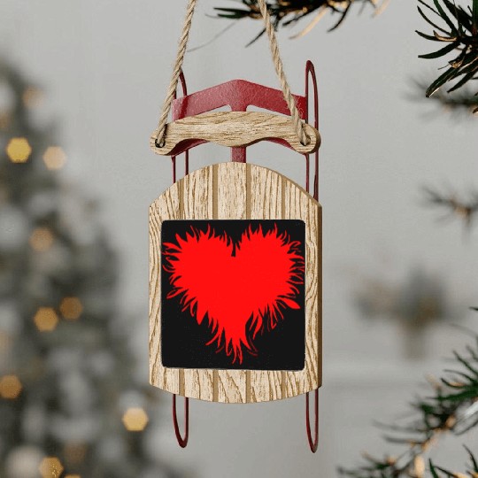 Angry Fiery Heart Vector 2 Colors Sled Ornaments