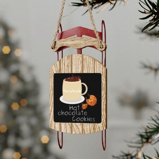 Drink Hot chocolate cookies Yardside font logo Sled Ornaments