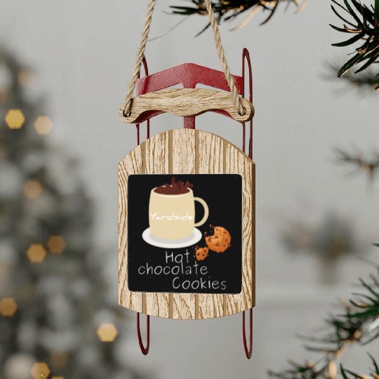 Drink Hot chocolate cookies Yardside font logo Sled Ornaments