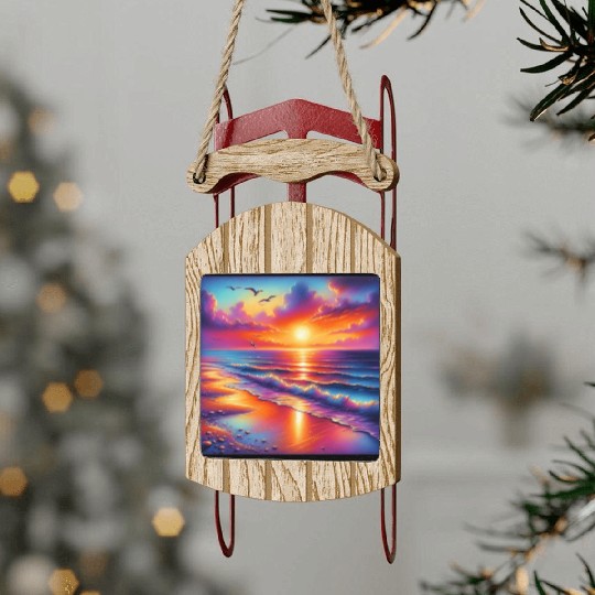 Sunset Serenity: Pastel Beachscape Sled Ornaments