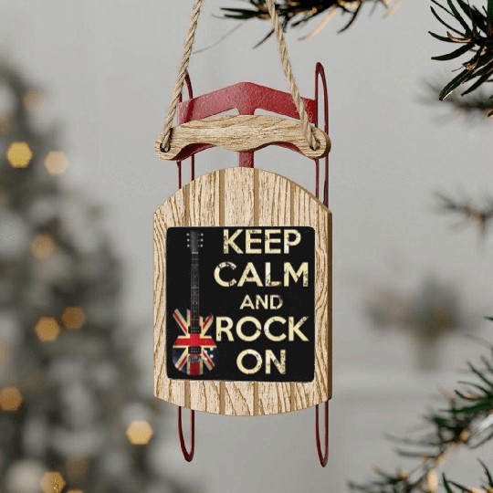 Keep Calm and Rock On Union Jack Guitar Sled Ornaments