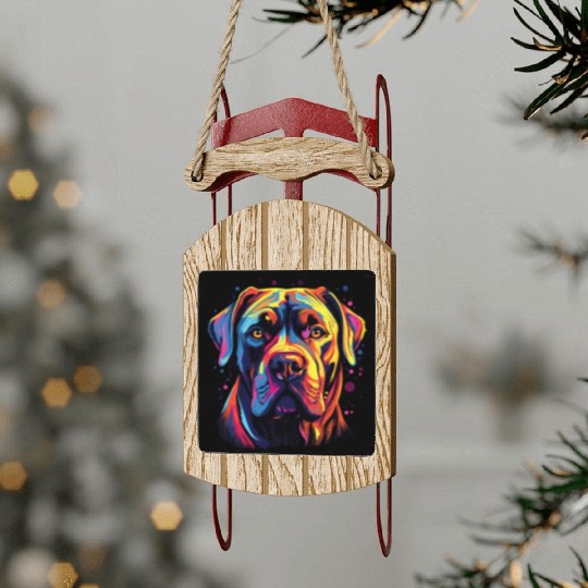 Watercolor Colorful Cane Corso Sled Ornaments