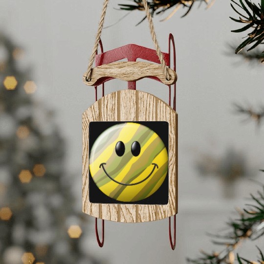 Camo Smiling Happy Face Sled Ornaments