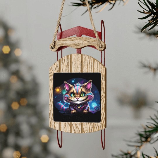 Fantasy Cheshire Cat Smile, Alice in Wonderland Sled Ornaments