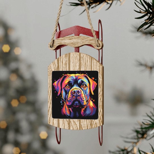 Watercolor Colorful Cane Corso Sled Ornaments