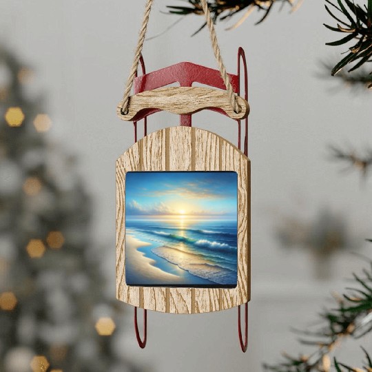 Serene Seaside Sunrise Sled Ornaments