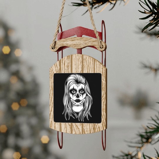 Mexican Girl Face with Hairstyle Sled Ornaments