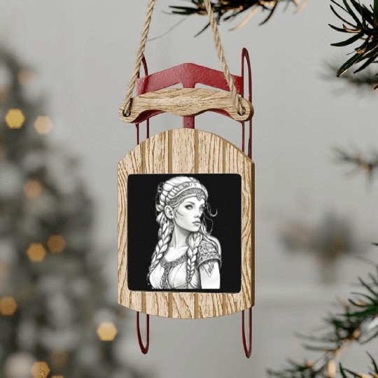 Viking female hairstyles grayscale Sled Ornaments