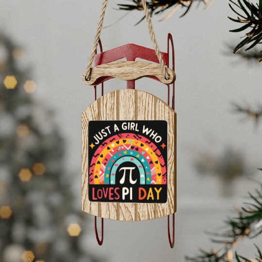 Just A Girl Who Loves Pi Day 3.14 Colorful Rainbow Sled Ornaments