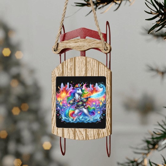 Funny unicorn as a firefighter for a little Sled Ornaments