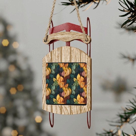 Colorful Fall Leaves Pattern Sled Ornaments