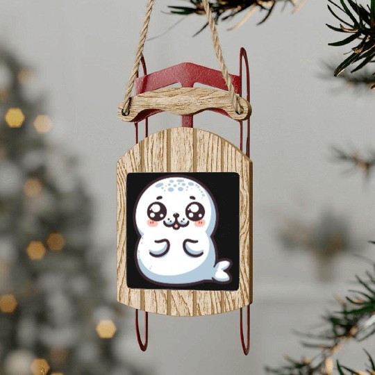 Playful Seal Cartoon Sled Ornaments