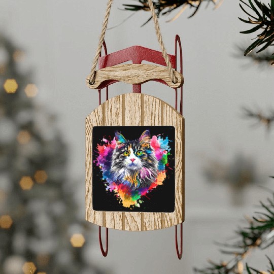 Colorburst Whiskers Rainbow Heart Sled Ornaments
