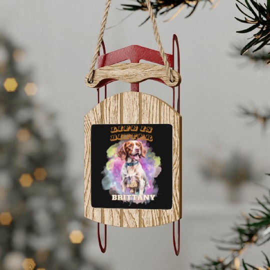 Surrealism Starry Night Brittany Spaniel Dog Sled Ornaments