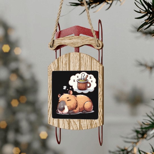Sweet Capybara Dreaming of Yerba Mate Sled Ornaments