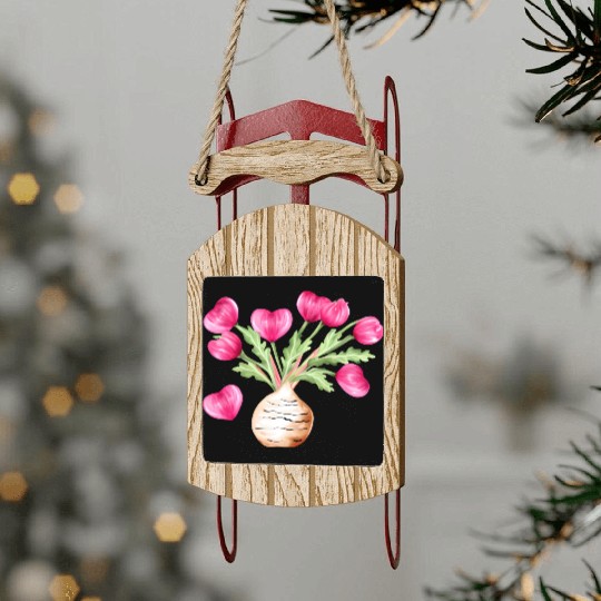 Turnip Love Bouquet Heart Flowers Valentine's Day Sled Ornaments