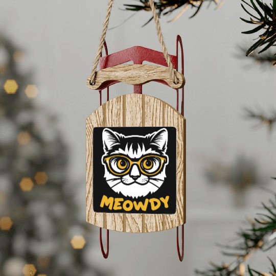 Meowdy Funny Kitty Michigan Gift Sled Ornaments
