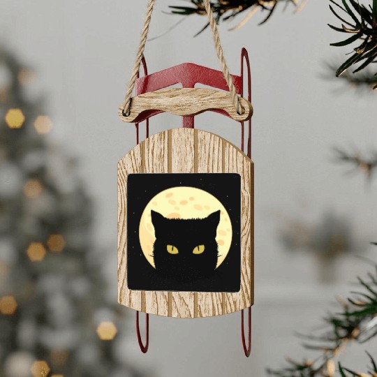 Cat Full Moon Cat Owner Gift Sled Ornaments
